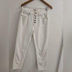 We The Free High Waist Jeans Women Size 26Off White Cropped Button Closure